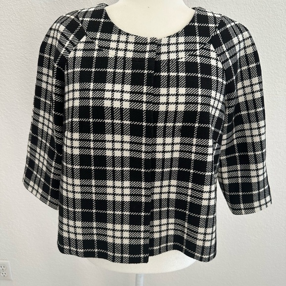 Worthington Black and White Plaid Button Down Light Jacket - Picture 2 of 5